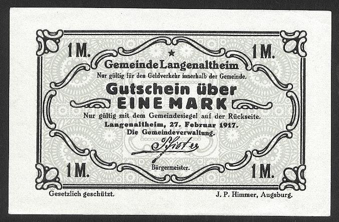 Нотгельд, Langenaltheim 1 марка Гр/Мель №766.3a