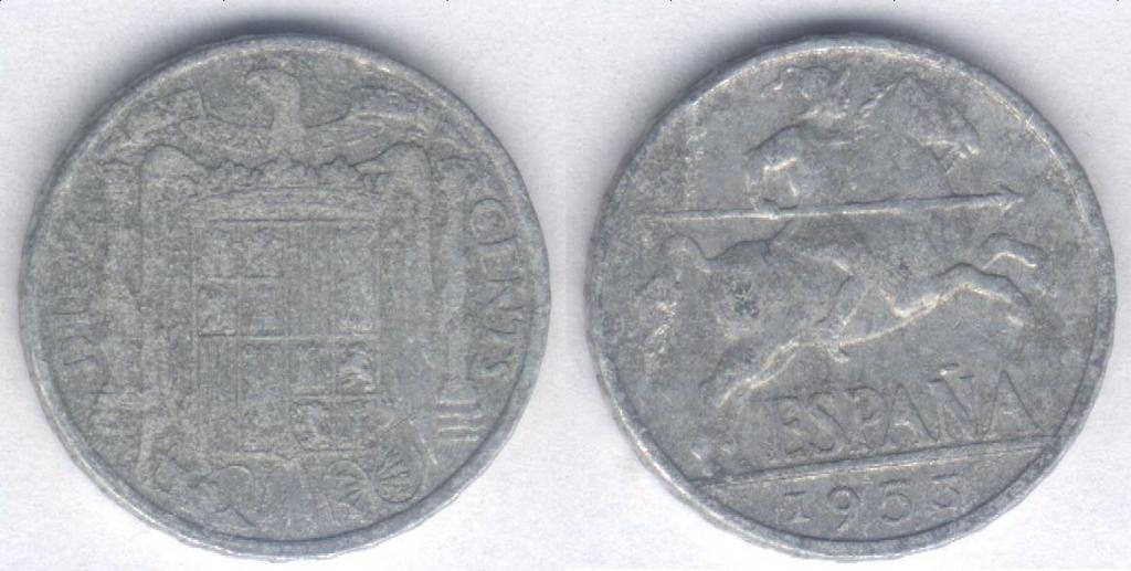 Монета Испания 10 сентимо 1953 г. F+, алюминий (1)
