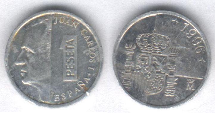 Монета Испания 1 песета 1996 г. XF, алюминий