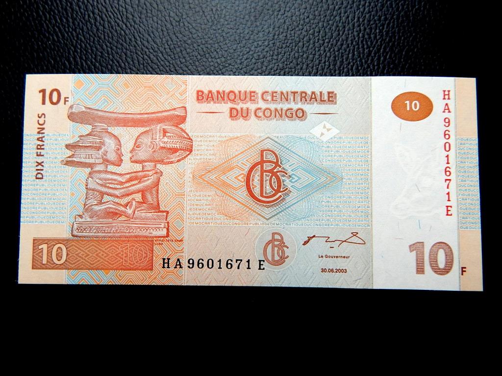 Бона 10 франков 2003 года Конго НА9601671Е  UNC