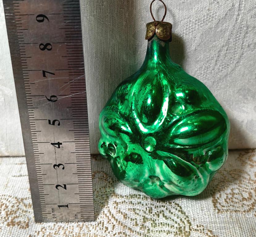 Елочная новогодняя игрушка стекло СССР фигурный цветок подвеска зеленый