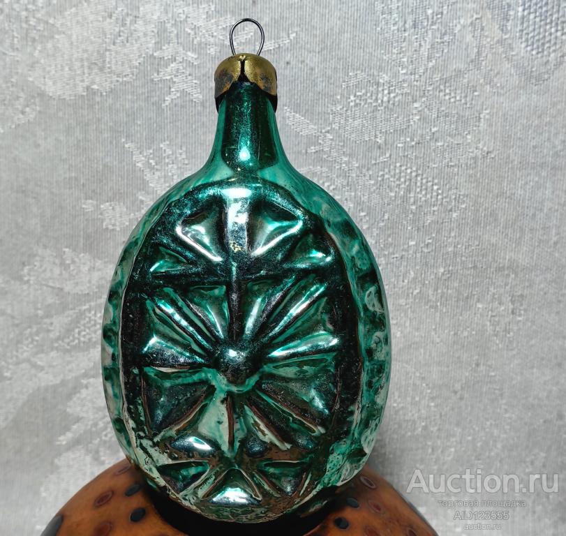 Елочная новогодняя игрушка стекло СССР фигурный фонарик подвеска зеленый 2