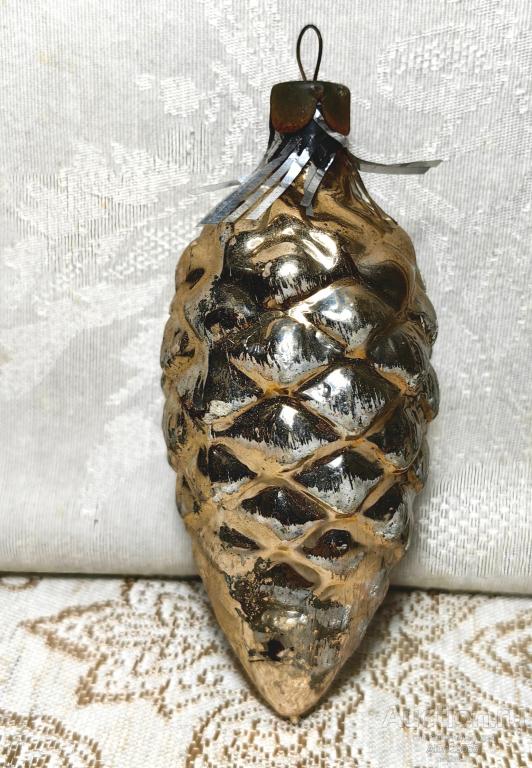 Елочная новогодняя игрушка стекло СССР шишка 6