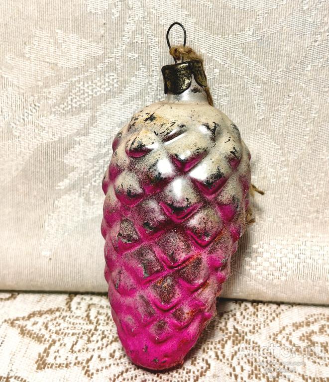 Елочная новогодняя игрушка стекло СССР шишка 4