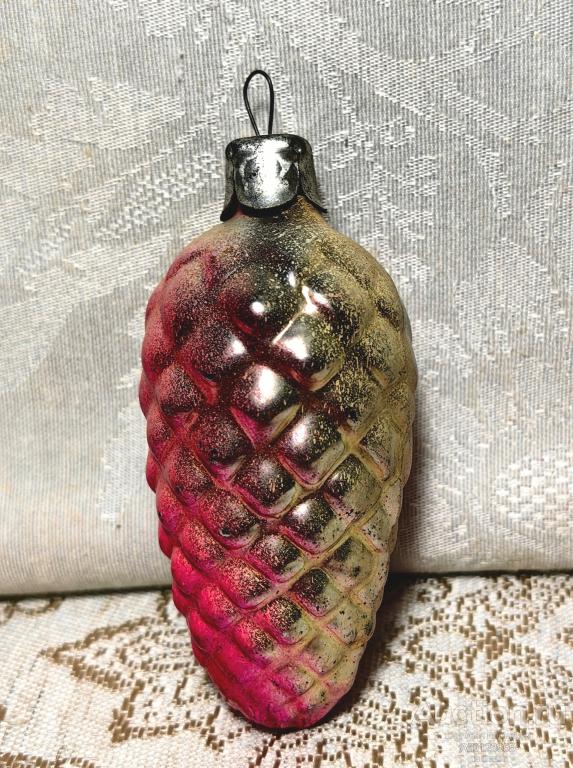 Елочная новогодняя игрушка стекло СССР шишка 5