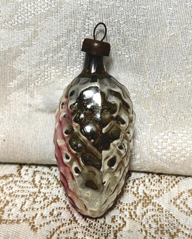 Елочная новогодняя игрушка стекло СССР шишка 15