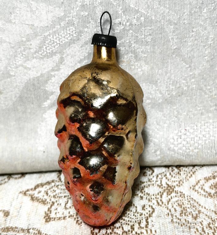 Елочная новогодняя игрушка стекло СССР шишка 23