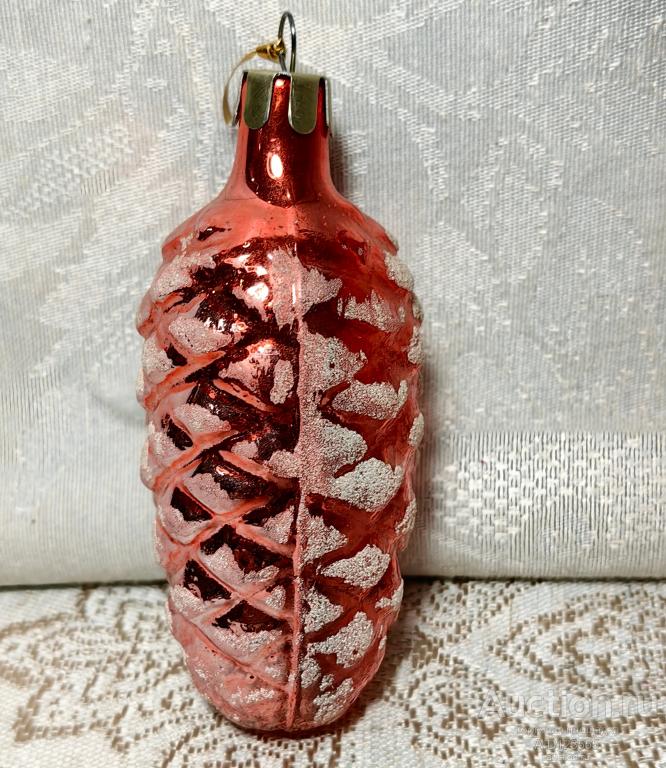 Елочная новогодняя игрушка стекло СССР шишка 12