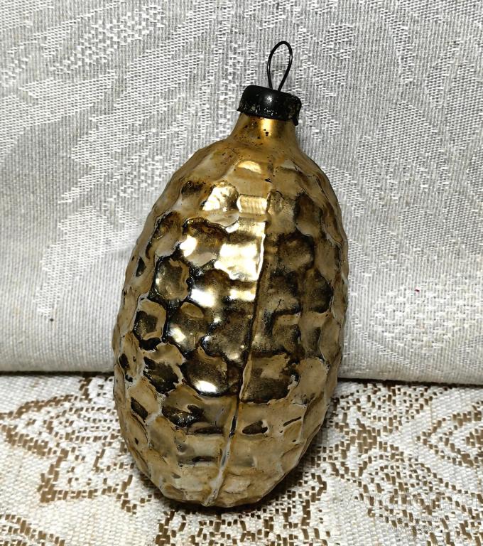 Елочная новогодняя игрушка стекло СССР шишка 19