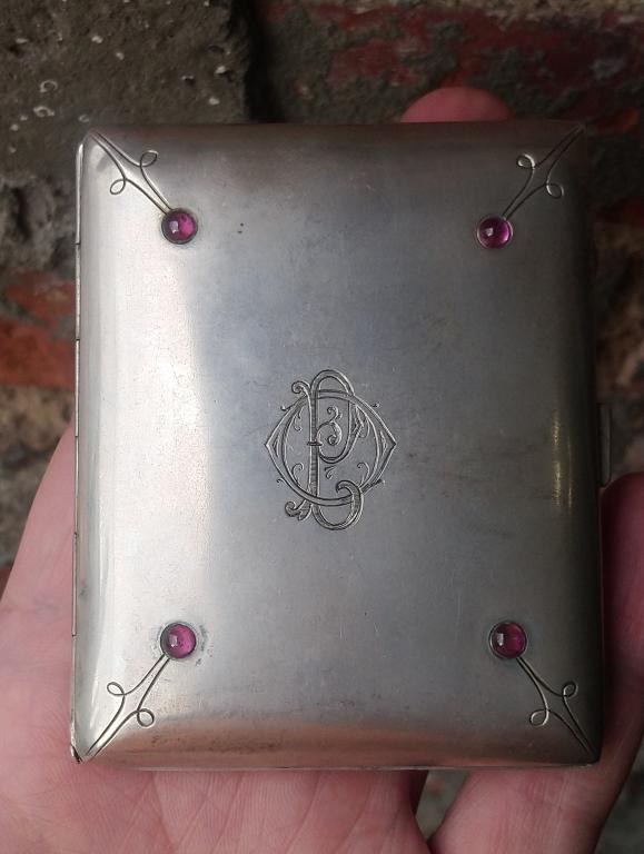 Старинный серебряный портсигар рубины серебро 800 Германия 1900