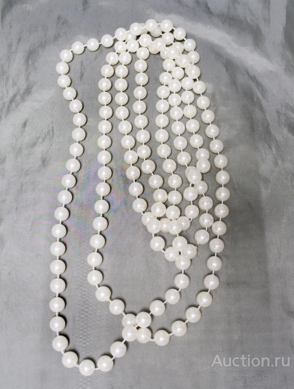 Бусы под жемчуг, белые, пластик, длина 180 см  (24)