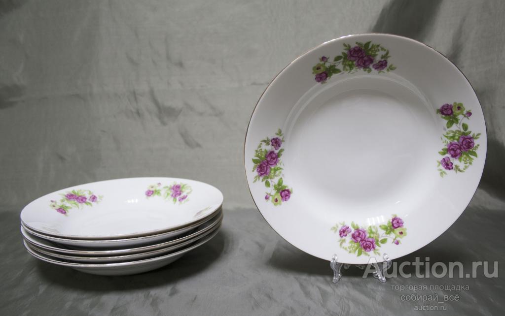 Тарелки 6 шт суповые,  Плетистые розы, Япония, диаметр 23,5 см  (19)