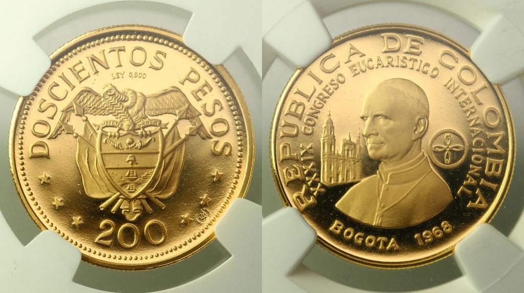 Колумбия. 200 песо 1968 года. Proof. В слабе NGC PF69UltraCameo. 280152