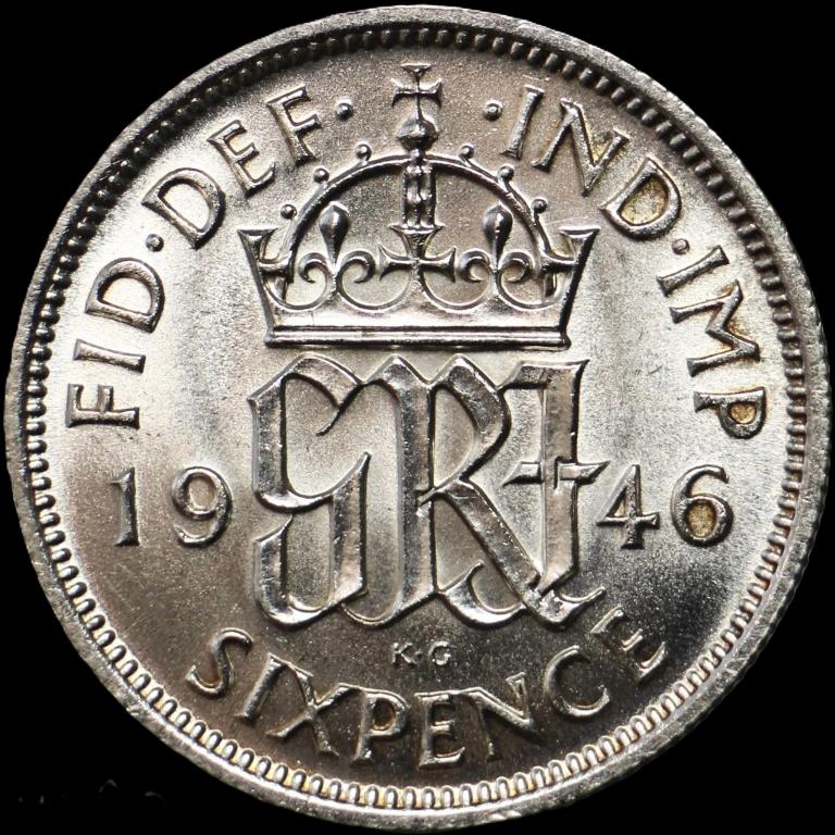 6 пенсов 1946 год. Великобритания. Георг VI Серебро 500 проба.