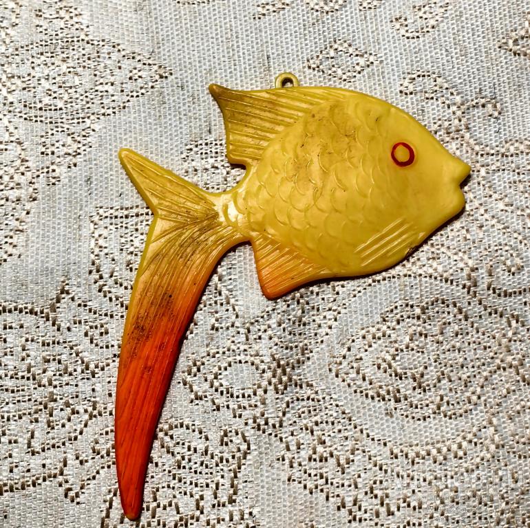 Елочная новогодняя игрушка СССР Рыба рыбка колкий пластик пластмасс