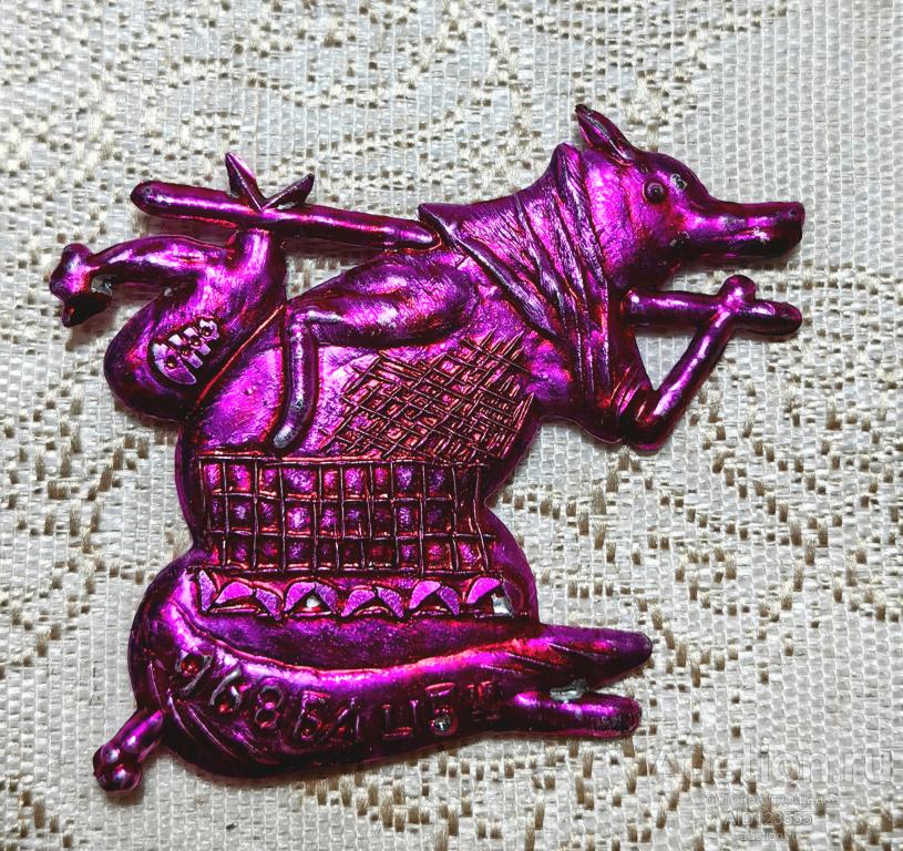 Елочная новогодняя игрушка СССР колкий пластик пластмасс сказка  лиса лисичка с петушком петух