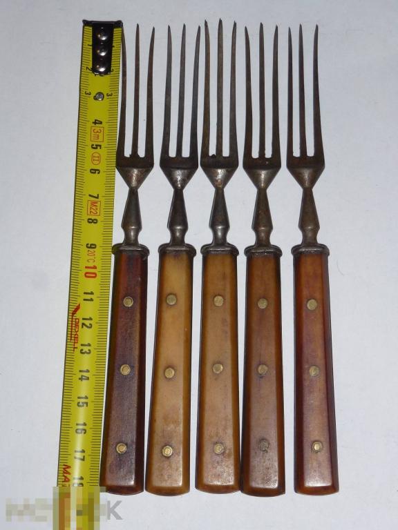 СТАРИННЫЕ ВИЛКИ КОНДРАТОВ 5 ШТУК РУЧКА КОСТЬ №105