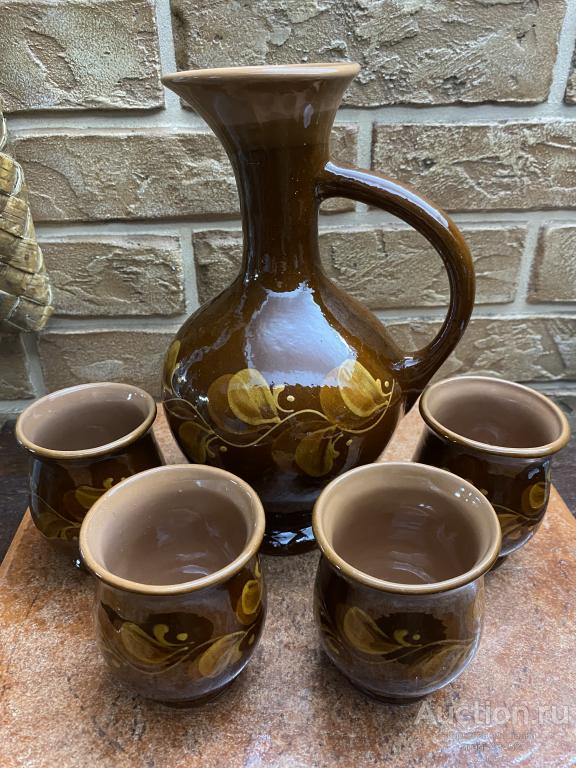 Набор Кувшин ,графин. с бокалами,глинянная керамика СССР. Винтаж.
