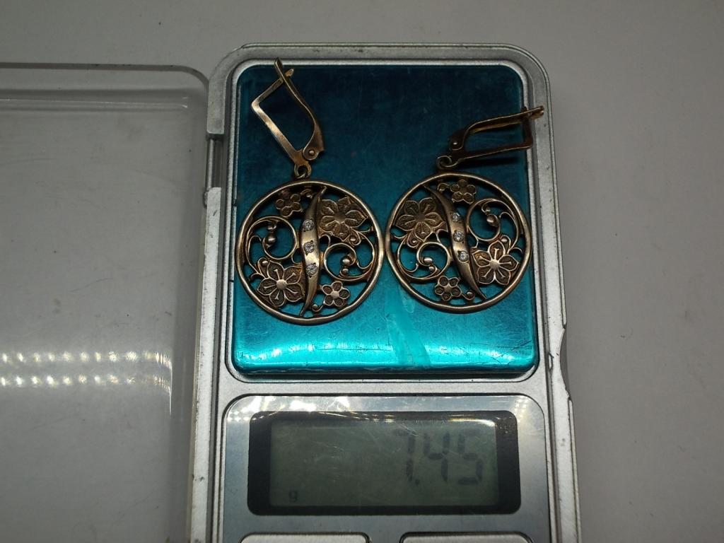 сережки серебро 7.45 грамма.состояние 925 проба.позолота