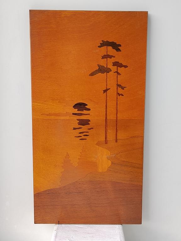 Панно деревянное Закат - Интарсия - Винтаж 70-х