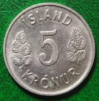 Исландия 5 крон 1973 год монета.