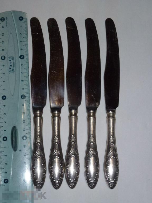 НОЖИ ДЕСЕРТНЫЕ 5 ШТУК МЕЛЬХИОР ПЛАМЯ КОЛЬЧУГИНО №145