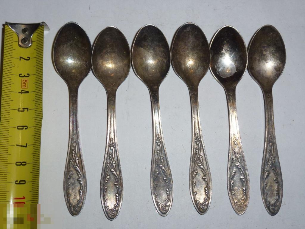 ЛОЖКИ КОФЕЙНЫЕ 6 ШТУК МЕЛЬХИОР ПЛАМЯ КОЛЬЧУГИНО №91