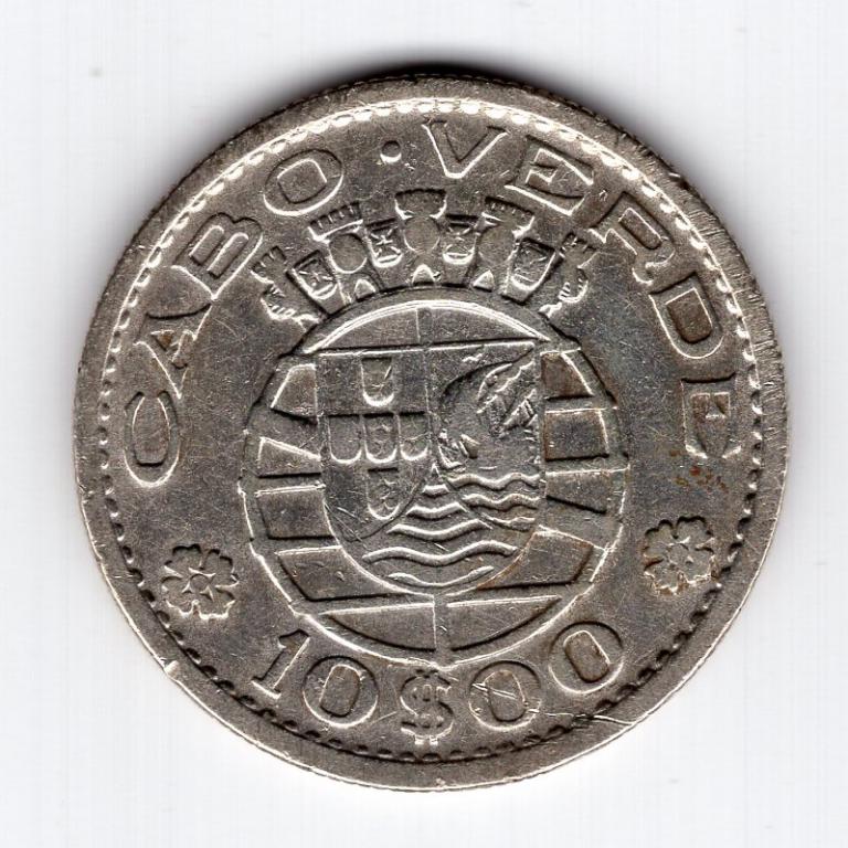 10 эскудо - Кабо Верде - 1953 - серебро 720 - KM#10