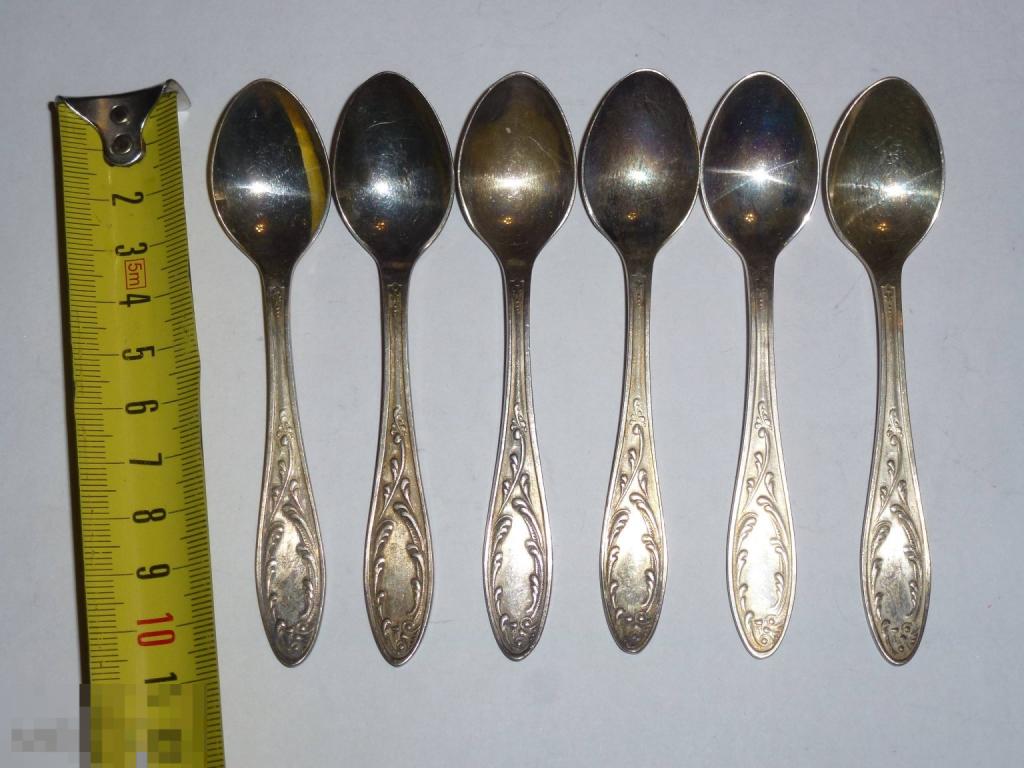 ЛОЖКИ КОФЕЙНЫЕ 6 ШТУК МЕЛЬХИОР ПЛАМЯ КОЛЬЧУГИНО №30