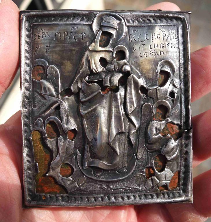 икона в серебряном окладе Всех Скорбящих радость серебро 84 проба, 1837 год