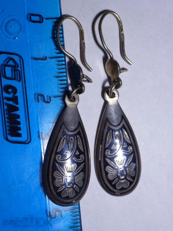 СЕРЬГИ КУБАЧИ ЧЕРНЬ СЕРЕБРО 925 ПРОБА ЗВЕЗДА