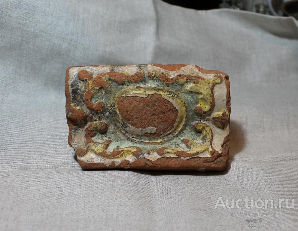 Старинный печной изразец бордюр 18 - 19 век глазурь 13х8,5 см