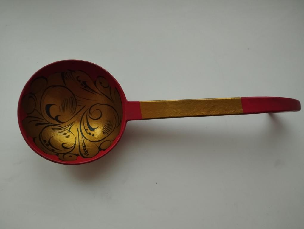 Ложка деревянная большая. Черпак. СССР. Роспись. Хохлома.