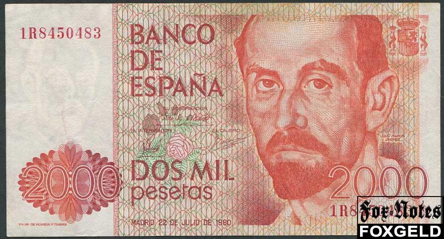 Испания 2000  песет 1980 Cерия типа 1Х VF P:159  1R8450483