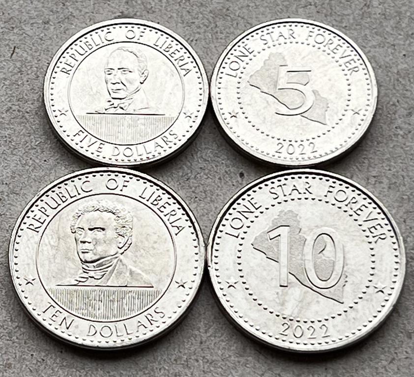 ЛИБЕРИЯ НАБОР 5 И 10 ДОЛЛАРОВ 2022 ГОД 3 КОМПЛЕКТА UNC