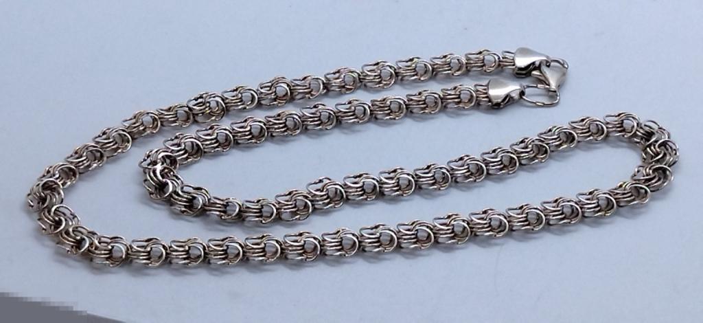 КОЛЬЕ,ЦЕПЬ СЕРЕБРО 925 проба, ШИРИНА 1 см ДЛИНА 58 см. 29 грамм