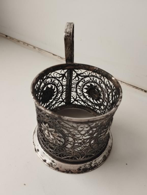 Подстаканник "Груши". Мельхиор. Скань. СССР. Клеймо ЮМ3МЕТ. Мстёра. 1963 г.