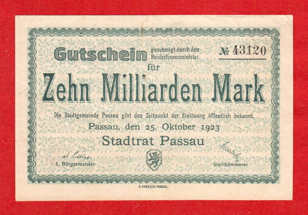Германия, Пассау Passau, 10000000000 (10 миллиардов) марок, 1923, VF+, 43120, РЕДКИЙ НОМИНАЛ