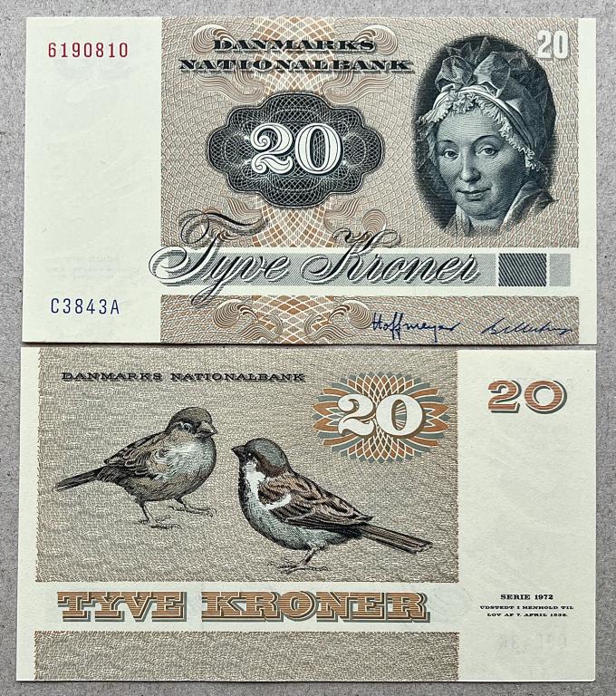 ДАНИЯ 20 КРОН 1972 (1984) ГОД UNC