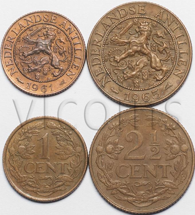 Нидерландские Антиллы набор 2 монеты 1952 1970 VF XF 40371