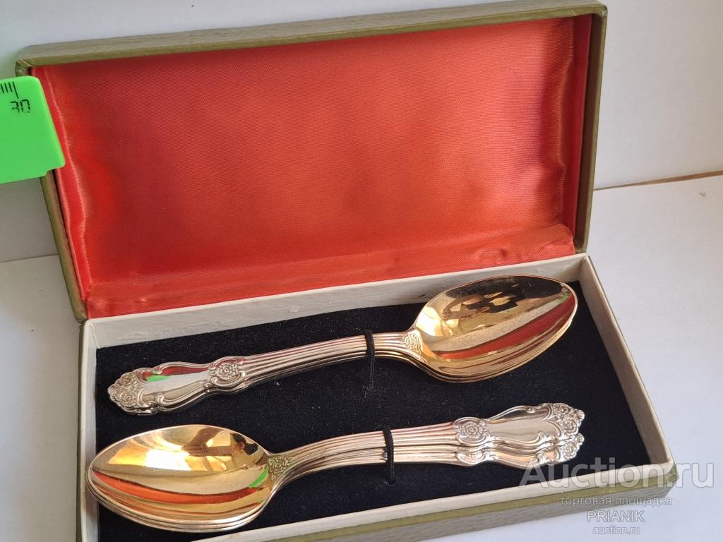 Набор  чайные ложки 6 шт МЕЛЬХИОР  позолота роза  Кольчугино