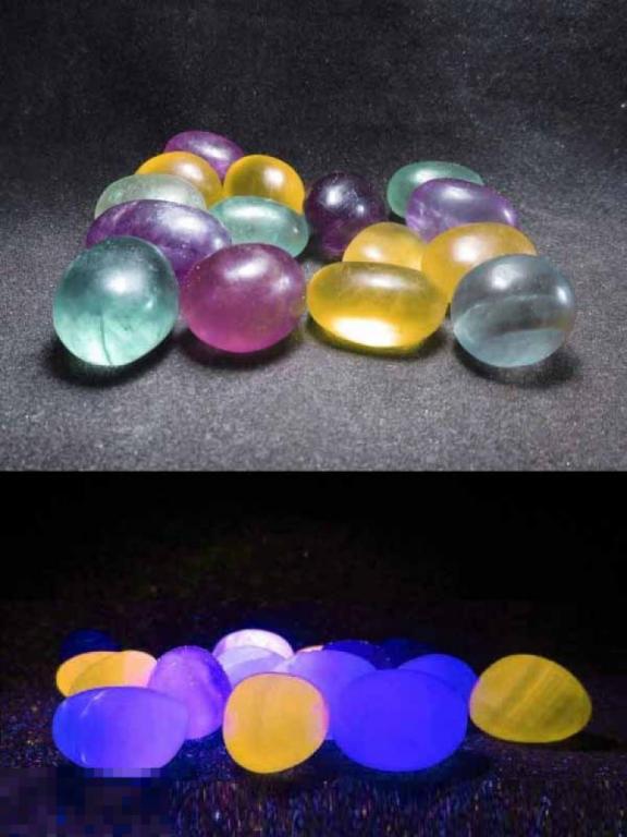 ! ! Флюорит галтовка набор 3шт 19...27мм Флюоресценция Китай Минерал 2250