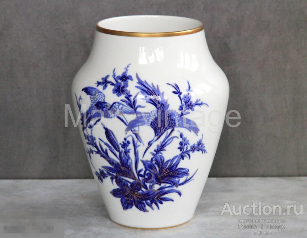 Ваза Kronach OCA Kunst Bavaria (Германия, 1952-55 гг). Кобальт, ручная роспись,позолота.
