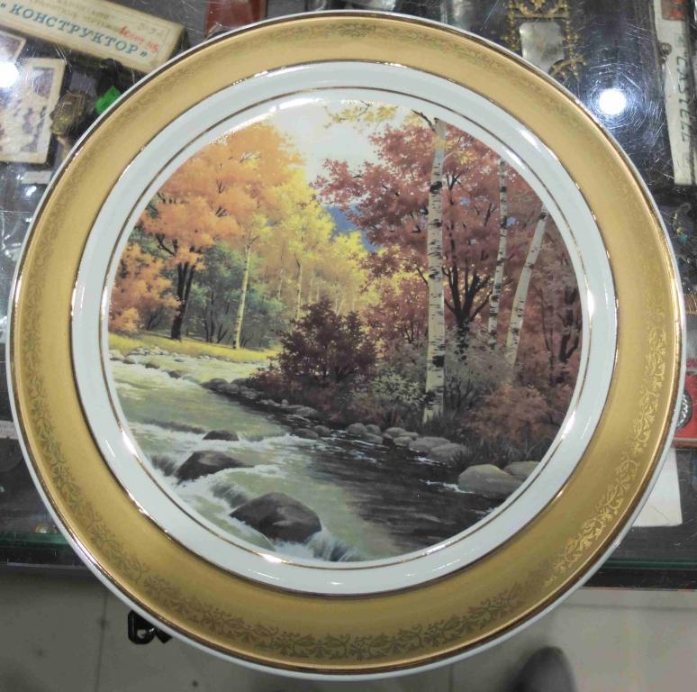 тарелка настенная Лесная река, фарфор Дулёво, коллекционная