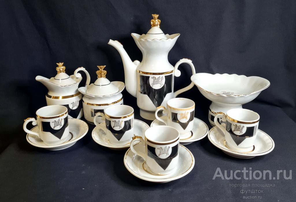 Кофейный сервиз ЗОЛОТОЙ ПЕГАС Фарфор Позолота СССР 14 предметов ////