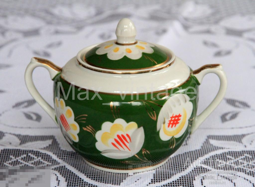 Сахарница Хлопок на зеленом крытье. Вербилки