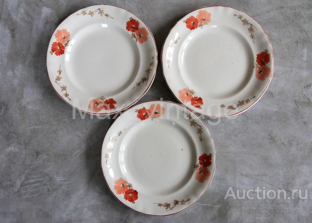 Тарелки столовые ЗИК Конаково 1946-52 г. Ручная роспись. 17 см.