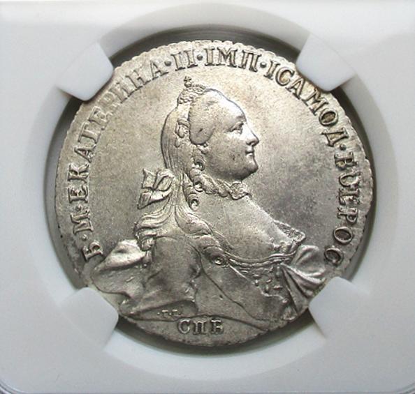   ⭐   Слаб AU58 . Серебро . В слабе  рубль 1764 г.  ⭐
