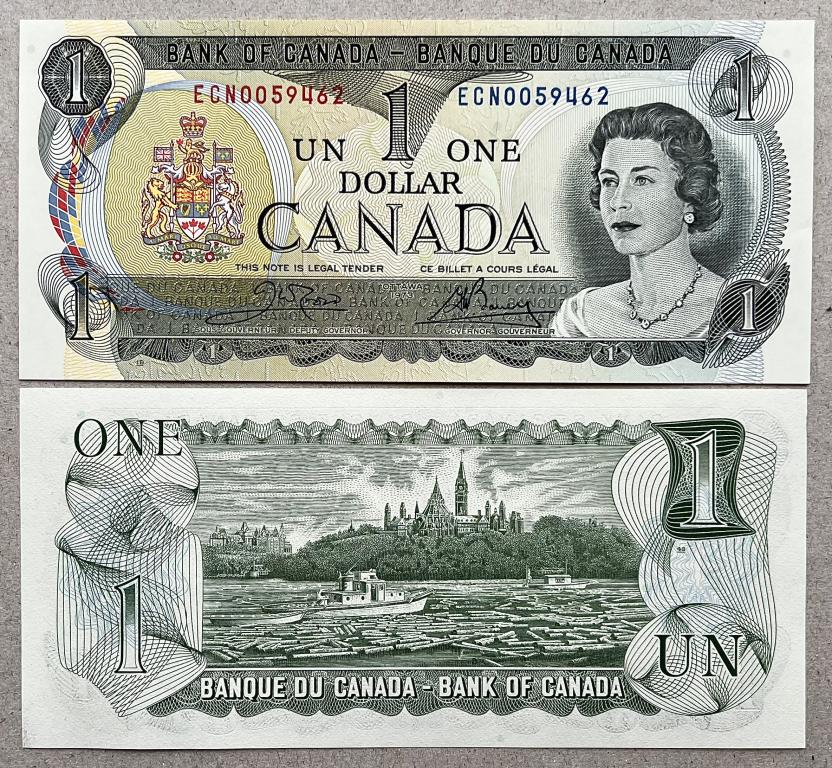 КАНАДА 1 ДОЛЛАР 1973 ГОД ПОДПИСИ Crow - Bouey UNC