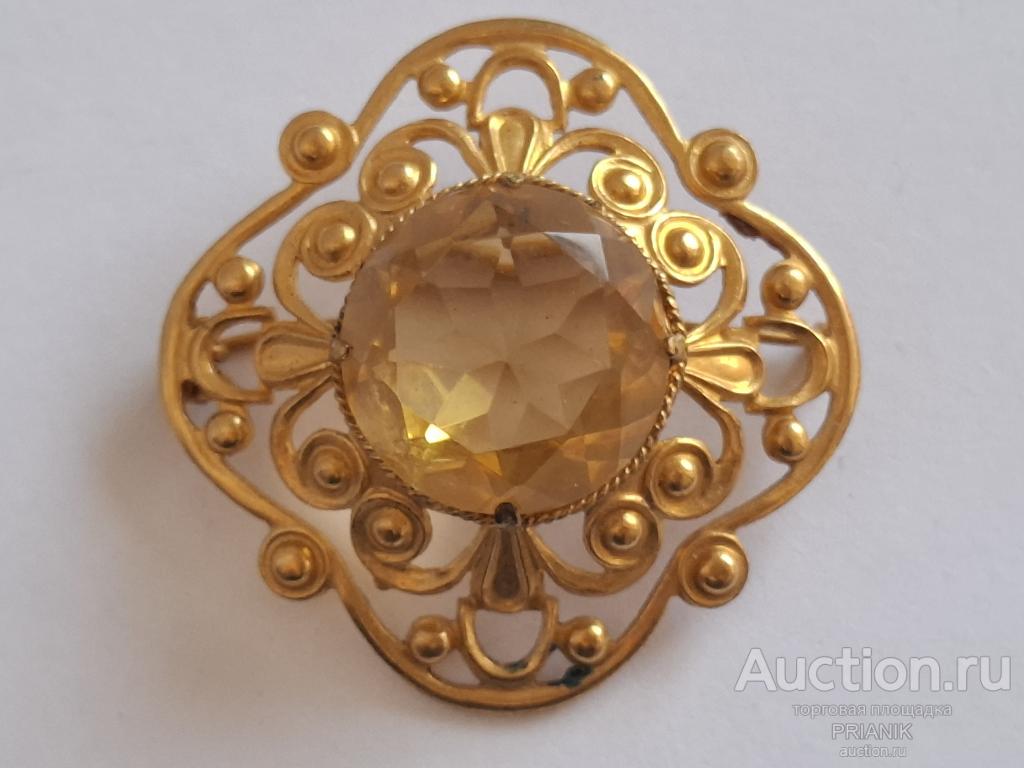 БРОШЬ  ВИНТАЖ СССР клеймо МКП бижутерия леденец жёлтый